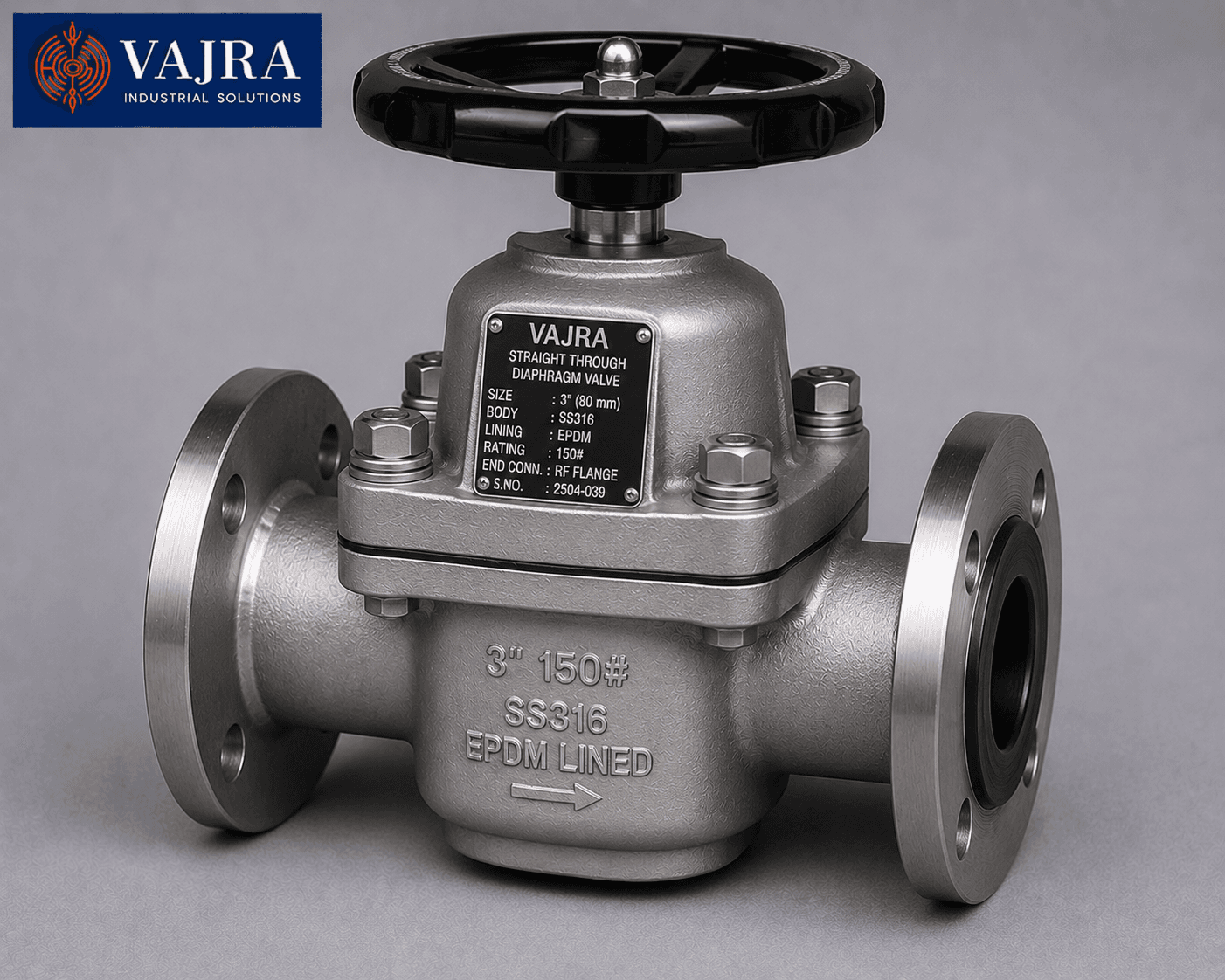 Straight-Through Diaphragm Valve - Straight-through diaphragm valve for slurries and viscous fluids