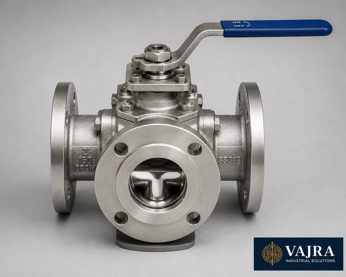 3-Way Ball Valve - 3-way T-port ball valve for flow diversion - supplier in Surat